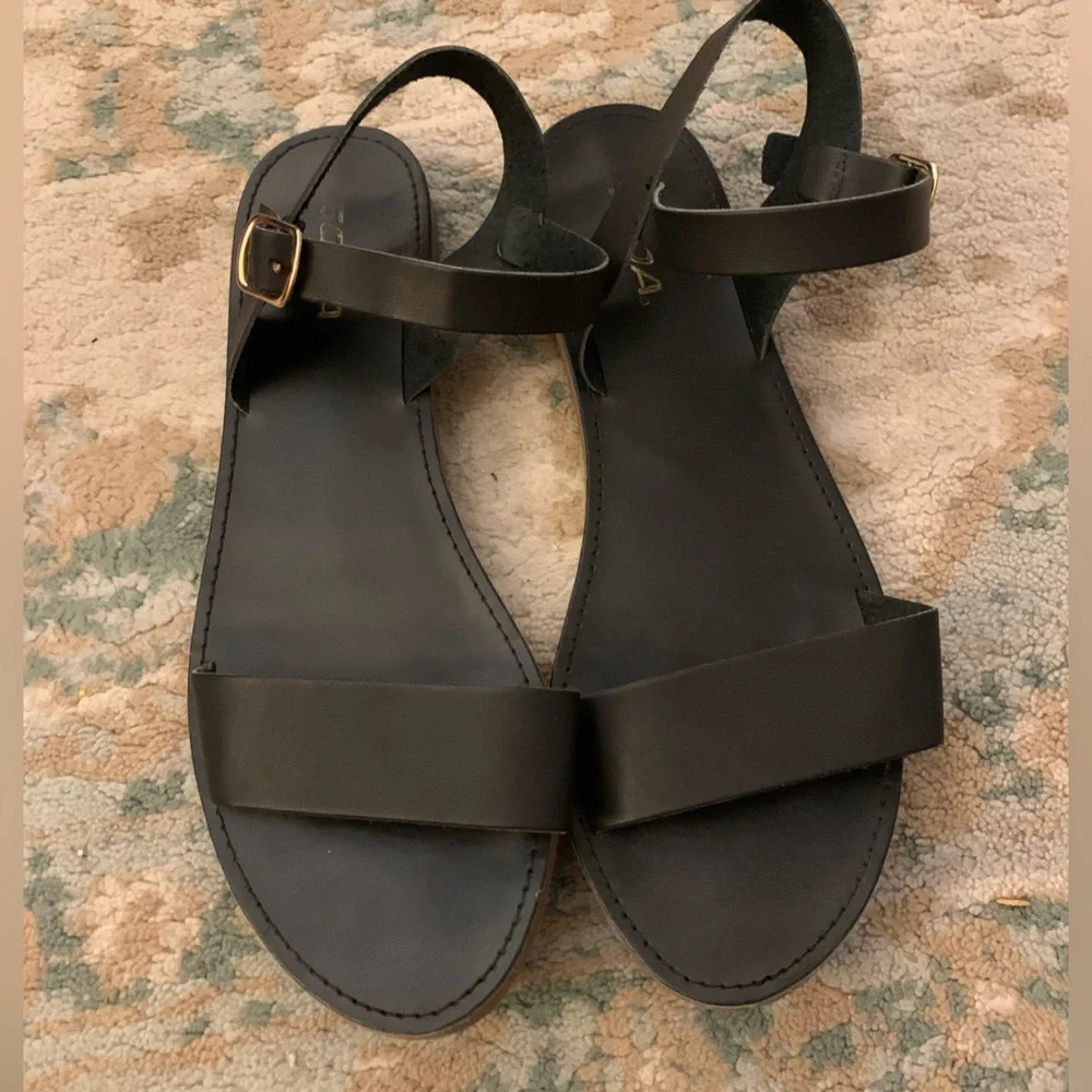 Soda Black Leather-Look Ankle Strap Sandals